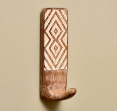 Brown Wooden No Drill Adheshive Wall Hooks